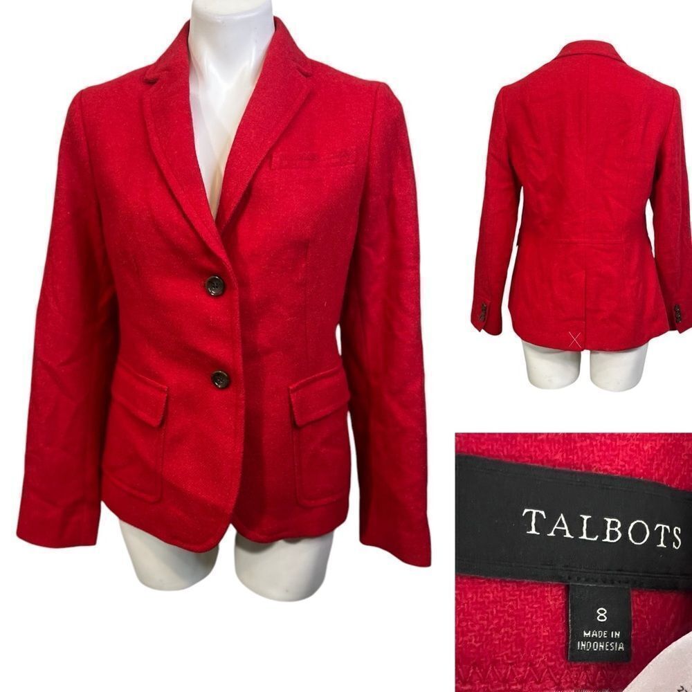 Talbots blazer Women’s size 8 Red Wool long sleeve 2-button office career church
